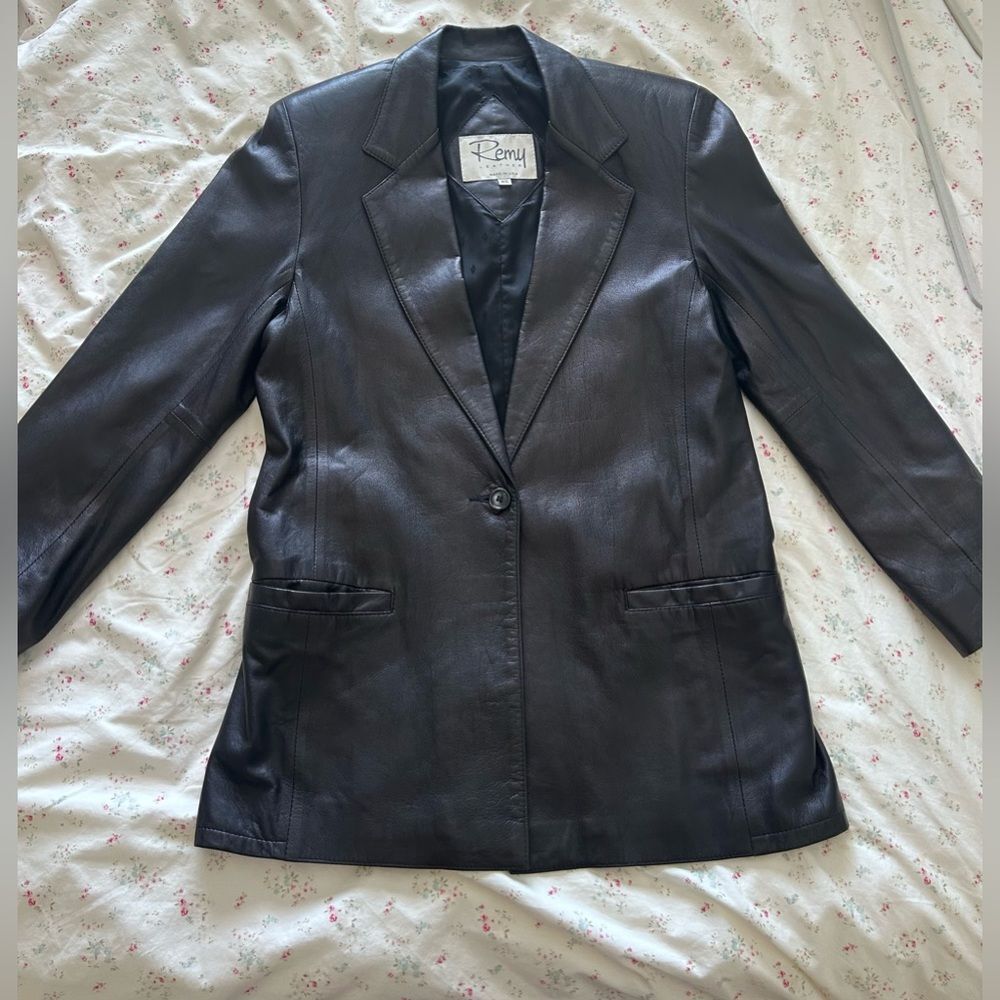 Remy Leather USA Made Fitted Blazer Cut Genuine Leather Jacket Black XS - Picture 5 of 9